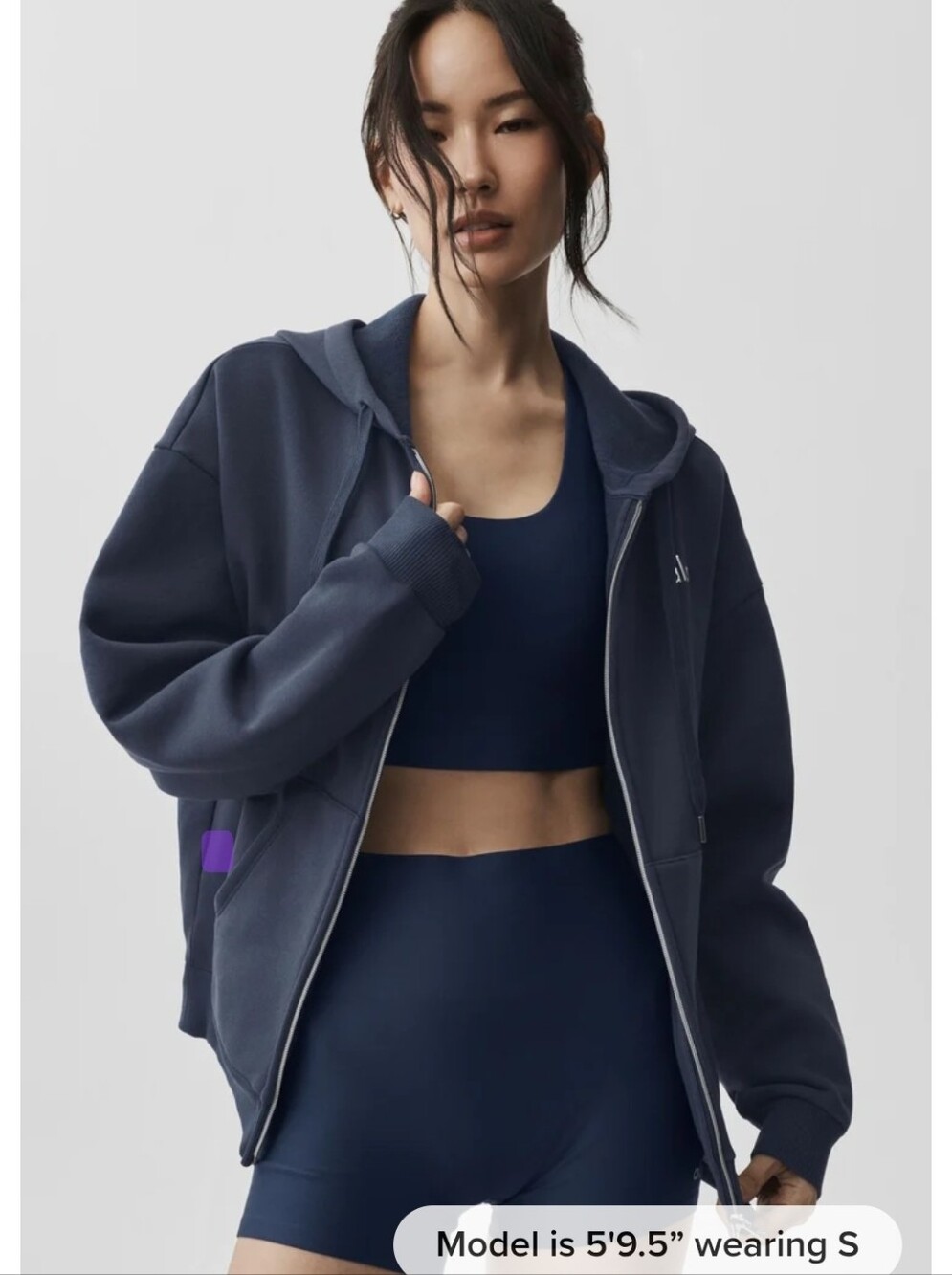 Alo Navy Zip-Up Hoodie - Women's Casual Athletic Jacket